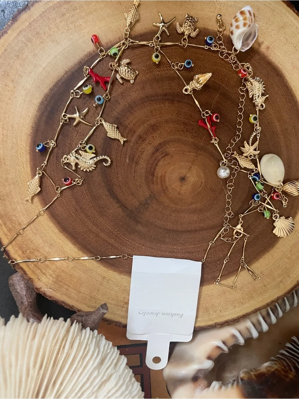 Boho Beachy Conch Seahorse Starfish Turtle Evil Eye Double Layered Waist Chain